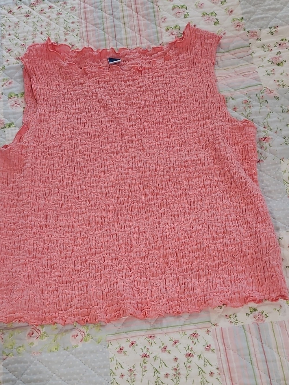 Old Navy Coral Smocked Sleeveless Tank Top